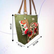 Bolsa de Dama, Bolso de Hombro, Monedero, Cartera, Bolsa Cruzada, Casual, Mujer, Bolso de Mano, Gran Capacidad, Equipaje, Regalo para Mujer, Eventos, Estampado de flores, Colores Alegres - Verde Oliva - Ver 4