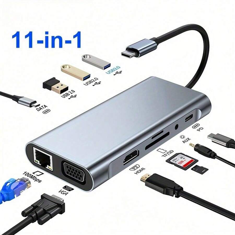 11-In-1 USB C Docking Stations USB C HUB USB Hubs Type C To 4K HD USB 3.0 5Gbps USB Splitter Adapter For PC Laptop - 11-IN-1 HD100Mbps - View 1