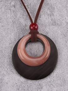 1 buc colier vintage boho cu disc din lemn și pandantiv rotund din rășină, accesoriu pentru colier, cadou de sărbători la modă pentru bărbați și femei