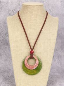 1 buc colier vintage boho cu disc din lemn și pandantiv rotund din rășină, accesoriu pentru colier, cadou de sărbători la modă pentru bărbați și femei