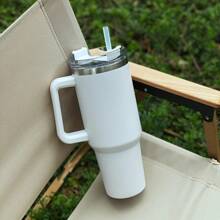 1pc 40-Oz 304 Stainless Steel Double-Wall Vacuum Insulated Sports Water Bottle With Handle And Straw, DIY Design, Suitable For Hot & Cold Drinks, Leakproof Travel Cup, Perfect For Outdoor, Camping, Fitness