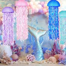 3pcs Pink Purple Blue Hanging Jelly Fish Paper Lanterns, Gradient Colorful Paper Lanterns, Jellyfish Paper Lanterns, For Mermaid Theme Party, Under The Sea Ocean Birthday Decorations, Under The Sea Theme, Ocean & Beach Room Hanging Decor, Shower Room Garland Mermaid Party Decoration, Colorful Hanging Streamers Suitable For Birthday Baptism Weddi - Multicolor - View 7
