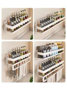 Kitchen Storage Rack, Wall Mounted For Kitchen, Bathroom, Balcony, Suitable For Kitchen, Bathroom, Toilet, Balcony, Made Of Aluminum Alloy, Sturdy And Durable, Anti-Moisture And Rust, Bottle And Can Storage Rack, Space Saving, Two Installation Methods, No Drill Required