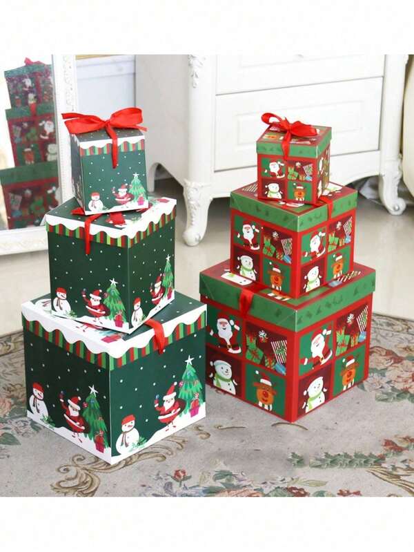 9Pcs Christmas Gift Wrapping Boxes, Christmas Gift Decoration Boxes, Christmas Decor Gift Boxes, Xmas Party Supplies Candy Boxes,Christmas Valentine Day