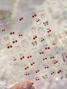 Beautizon Nailartlab 1片5D金属美甲贴纸，精致蝴蝶结草莓美甲贴纸，自粘式，适用于DIY美甲配件、美甲用品、美甲贴纸 - 彩色 - 查看 7
