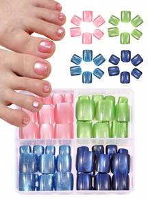 96 piezas de uñas postizas para los dedos de los pies con efecto de ojo de gato en color verde, azul y rosa. Uñas falsas cuadradas para los dedos de los pies y suministros de uñas.