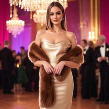 Faux Fur Scarf Wrap For Women, Long Plush Winter Shawl Collar, Warm Convertible Scarf  Neck Warmer, Elegant Evening Cape Bolero - 棕色 - 查看 6