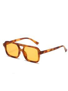 1 件女士时尚眼镜，双桥设计，豹纹镜框，黄色镜片，适合日常装扮、摄影配件、女士时尚配饰、派对服装时尚眼镜飞行员形状墨镜