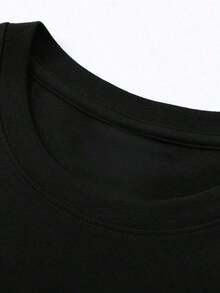 Camiseta de Hombre de Cuello Redondo y Manga Corta de 220 Gramos, Patrón de Impresión Creativa, Diseño Simple, Proceso de Tejido, Suave y Cómoda, Adecuada para Uso en el Campus, Reuniones de Fiesta, Uso Diario, Una Buena Elección para Familia y Amigos - Negro 3 - Ver 2