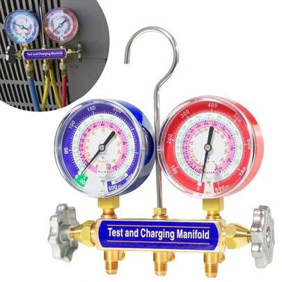 Para R-22, R-404A, R-410A Manifiesto de carga con 2 válvulas y prueba 42001 con manómetro de 3-1/8"