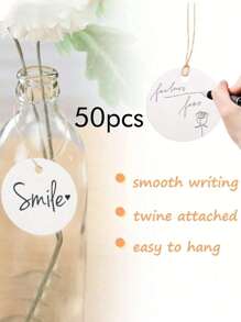 50 Pieces Wedding Round Card Paper Pendants With 50 Hemp Ropes, Blank Diy Round White Cards, Hanging Naming Gifts, Card Pendants For Decorating Gifts, White Round Gift Tags, Gift Cards, Gift Decorations, Gift Box Packaging, White Hanging Tags For Gifts, Wedding Gifts