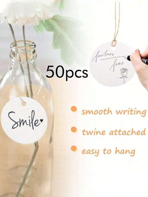 50 Pieces Wedding Round Card Paper Pendants With 50 Hemp Ropes, Blank Diy Round White Cards, Hanging Naming Gifts, Card Pendants For Decorating Gifts, White Round Gift Tags, Gift Cards, Gift Decorations, Gift Box Packaging, White Hanging Tags For Gifts, Wedding Gifts