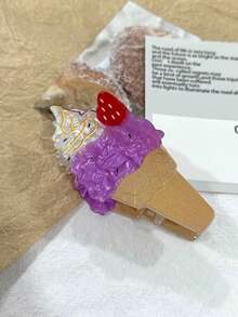 发夹 1 件装 冰淇淋和草莓汁发夹，女士装饰发夹，适合生日和情人节礼物 发饰，学校用品，大学 - 彩色 - 查看 11