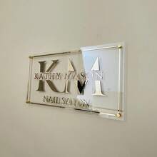 Personalization Transparent Acrylic Sign With Rose Gold And Golden Letters And Gold Lines, Custom Made Rectangle Salon Decor Sign For The Wall 3D Acrylic Business Sign | Custom Text Wall Signage | Rectangle Logo Sign | Hair Salon, Nail Studio, Aesthetics Clinic, Beauty Shop Signs, Multi-Functional, Ornamental, Letter, Solid Color, Exquisite, Stylish - Multicolor - View 10