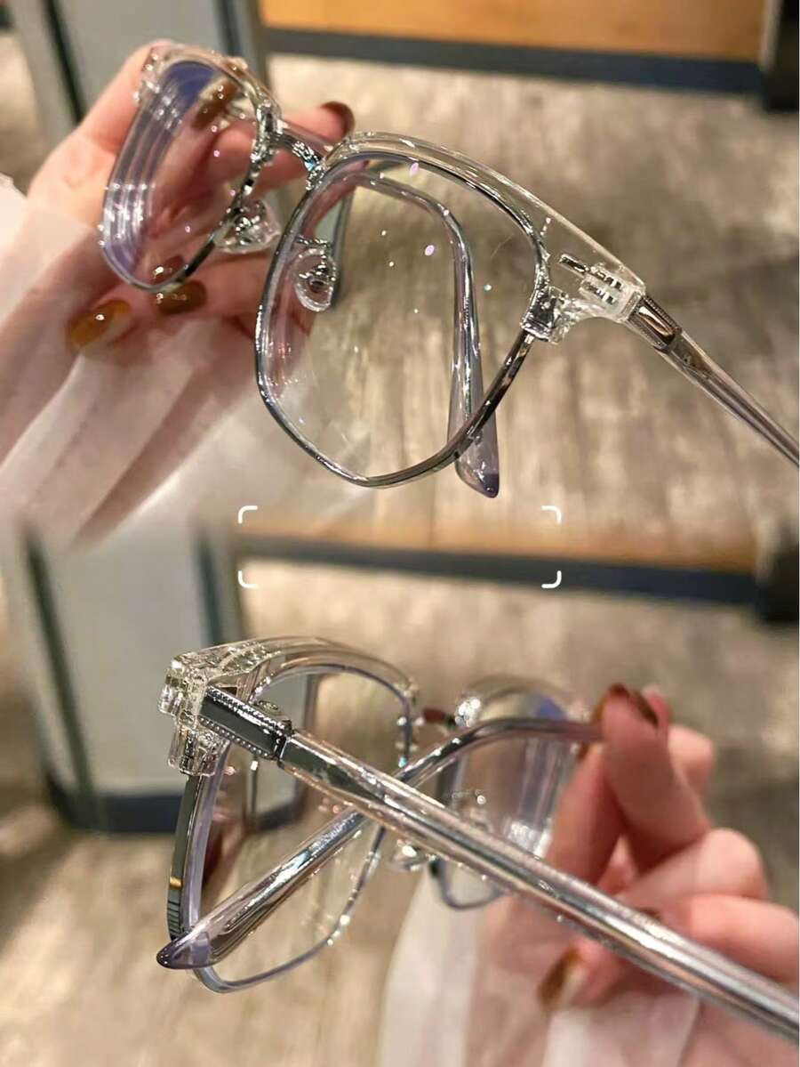 Blue Blocker Glasses For Men Metal Browline Computer Gaming Glasses Filter Blue Ray (Silver Metal/Gray Crystal TR90 Eyeglasses) New Vintage Fashion Half Frame Semi-Rimless Clear Lens Glasses Blue Light Glasses For Woman/Men Computer Bluelight Glasses Womens/Mens - Màu trắng trong suốt - Xem 1