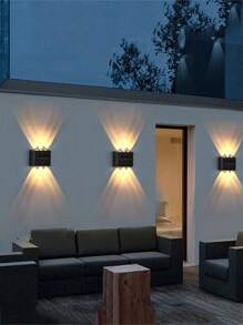 Solar Outdoor Patio Light, 10 LED Bulbs Wall Mounted Fence Wash Light, Up/Down Lighting, Suitable For Exterior Wall, Full Brightness Use, Energy-Saving LED Lighting Modern Pendant Light, Acrylic LED Lamp, Patio Outdoor Light