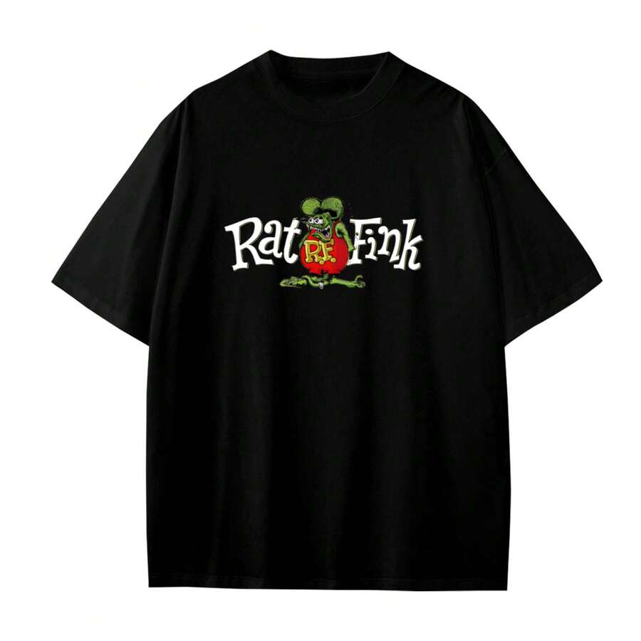 Pure Cotton Loose Casual T- Shirt, Rat Movie Fink Shirt Men' S Cotton Breathable Pattern T Shirt Fashion Cool Casual Tops Tees Black - T Shirtsoft And Breathable Fabric, Can Be Worn In All Seasons Without Picking Body Shape - Black - View 1