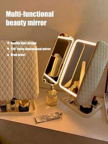 1 قطعة مرآة طاولة قابلة للشحن باللون الوردي/الأبيض قابلة للطي، مصباح طاولة لغرفة النوم والمكتب والمكتب وطاولة الزينة وديكورات المنزل مع كابل USB، لمس ثلاثي الألوان، قابل للدوران والتعديل، سهل الحمل، مصباح مكتب LED حديث - مرآة قابلة للطي - مشاهدة 12