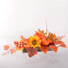 1 件秋季装饰 - 木制托盘，配有人造南瓜和枫叶花束，适合季节性节日装饰、桌子中心装饰、架子、壁炉架、窗台 - 秋季感恩节室内和室外家居装饰万圣节装饰秋季装饰房间装饰 - 橘色 - 查看 5