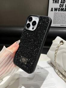 1pc Black Velvet Texture Fully Encrusted Rhinestones Shockproof 2-In-1 Phone Case Compatible With IPhone 15 Pro Max/17 Pro Max/17 Ari/S25 Ultra Waterproof Anti-Fall Scratch Resistant