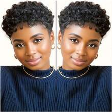Short Pixie Cut Wigs For Black Women Synthetic Hair Kinky Afro Pixie Wig For Black Women Natural Black Color Short Haircuts Wig Short Curly Hair Pixie Wigs For Black Women (Short Jet Black) - màu đen - Xem 7