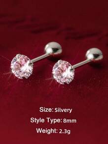 1 对奢华 925 纯银圆形白色锆石简约串珠耳钉女士时尚穿刺珠宝耳环适合日常佩戴