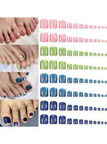 96 piezas de uñas postizas para los dedos de los pies con efecto de ojo de gato en color verde, azul y rosa. Uñas falsas cuadradas para los dedos de los pies y suministros de uñas.