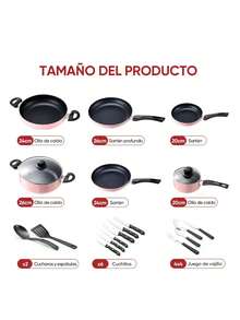 Kit Batería De Cocina Aluminio Sartén Antiadherente 32pcs - Rosa - Ver 2