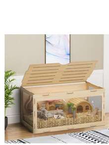 Small Animal Cage Made Of MDF With Acrylic Window – 80*41*40cm Transparent Hamster Cage For Dwarf Hamsters, Gerbils And Small Rodents – Ventilated & Easy To Assemble, Indoor Use - Redwood - View 4