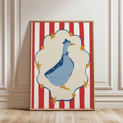 1 件套傻大鹅墙饰，可爱鹅海报，魔术师魔法幼儿园，红白条纹海报，幼儿园可打印艺术作品，男孩房，数字下载。适用于儿童房、婴儿房、男孩女孩派对卧室墙面背景、幼儿园教室装饰，防水。客厅、门、幼儿园、教室、家居装饰和礼品。卧室床头装饰壁纸，派对装饰礼品。