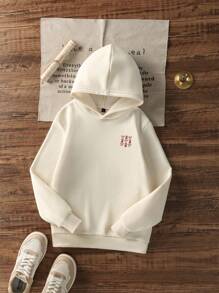 1pc Tween Girl Casual Printed Pullover Hoodie Sweatshirt, Thermal Lined, Long Sleeve, Autumn/Winter Student Youth Clothing - Apricot - View 4