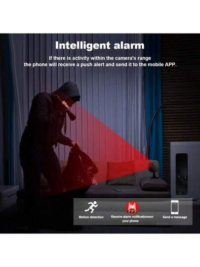 Mini Slimme Home Monitoring Camera, High Definition Night Vision, Indoor Remote Viewing, 2.4G WiFi, Two Way Audio, Non Waterproof, Wand Mounted, Portable, Application Control, USB Power Supply, Wi Fi Connection Security. view 6