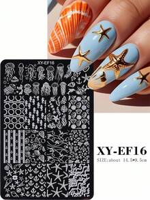 1 件夏季不锈钢美甲印花板套装，DIY 美甲印花模板，带有可爱猫咪水母海星鱼海洋蝴蝶花朵，卡通图案设计美甲印花配件工具，美甲用品