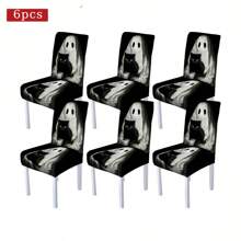 1/4/5/6/7/36pcs Halloween Theme, GhostPrinted Chair Covers / Chair Cover Set, Suitable For Indoor Home Restaurant, Hotel Modern Daily Decoration,Party Decoration,Wedding Decoration,Dining Room Decoration,Kitchen Decoration,Tablecloth Suitable For Square Tables, Elastic Chair Covers Can Be Washed