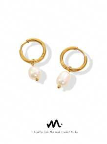 MiDuoDuo 2pcs Fashionable U-Shaped Earrings With Faux Pearl Decor, Minimalist Luxury Earrings For Women
