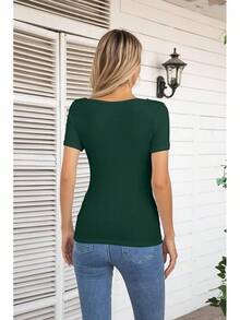 Womens Fashion Fall Cutout Long Sleeve Ribbed Slim Fitted Tops Shirts Tee Tshirts - Short-dark Green - View 4