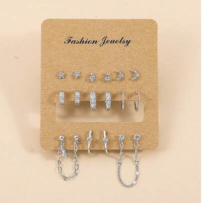 8 对合金锆石吊坠耳环套装，配随机扁平链