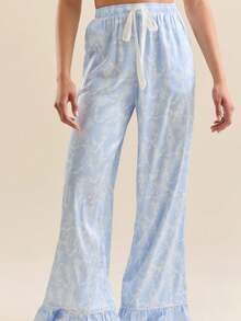 Valentine's Day Pajamas Outfits For Women Y2k 2 Pcs Floral Print Lounge Sets Long Sleeve Lapel V Neck Button Closure Shirts And Elastic Drawstring Mid Waist Long Pants Sleepwear Sets With Pockets Summer Fall Loose Fit Nightwear Loungewear Aesthetic Clothes - Màu xanh lam - Xem 4