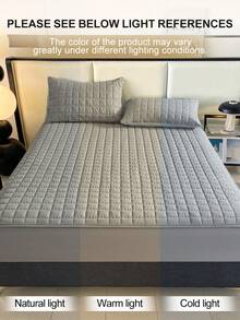 1pc Waterproof Fitted Sheet, Bedding, Halloween Decor, Christmas Decorations, Mattress Cover, Fall Decor, Quilted Bed Cover, Soft And Comfortable Bedding For Bedroom, Bedspread For Bedroom Decor, Halloween Gift, Room Decor, Skin-Friendly Full Coverage Fitted Sheet, Solid Color Grid Design Mattress Protector, Fitted Bottom Sheet For Twin, Full, King, Queen Size, Machine Washable, Perfect Holiday Gift - Xám - Xem 8