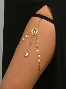 1 pieza Accesorio sexy para la pierna de la mujer, cadena de borlas de encaje, cadena de muslo de moda de lujo con elástico, joyería para el Body en la playa con forma de estrella de mar y rhinestones con borlas