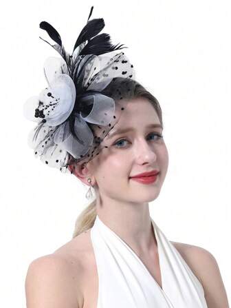 1pc Women's Tea Party Headband, Kentucky Derby Wedding Floral Mesh Hair Clip, Headpiece, Tiny Hats, Mini Fascinator, Mini Cap