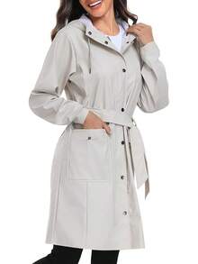 UNIQUEBELLA Rain Jackets For Women Waterproof, Raincoat Long Hooded Rain Coats Outdoor Windbreaker Trench Coat - Tc-米色-03 - 查看 1
