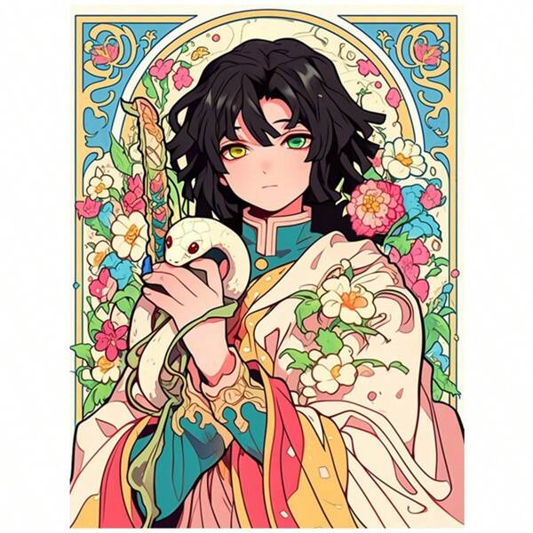 Kits de pintura de diamantes Anime Fantasy Flowers con niño y serpiente, personaje de dibujos animados Obanai, mosaico de punto de cruz para decoración del hogar
