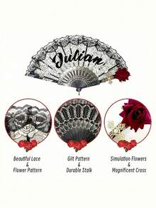 Custom Name Lace Folding Fans ,Custom Personalized Wedding Souvenir,Custom Vintage Rose Lace Folding Fan Elegant Black Hand Fan,Suitable For Wedding Favors, Suitable For Parties & Weddings, Birthday, Mother's Day, Easter And Other Occasions,Compact Design For Easy Travel ,Ornamental Fashionable. - Multicolor - View 5