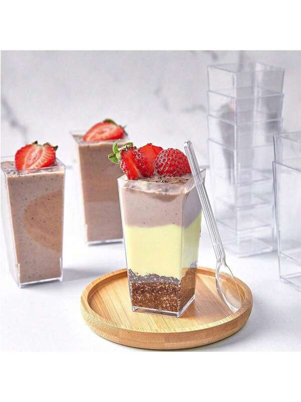 60/50/40/30/20 pezzi Coppette da dessert quadrate mini da 90ml, ciotole per antipasti in plastica trasparente, adatte per compleanni, matrimoni, feste