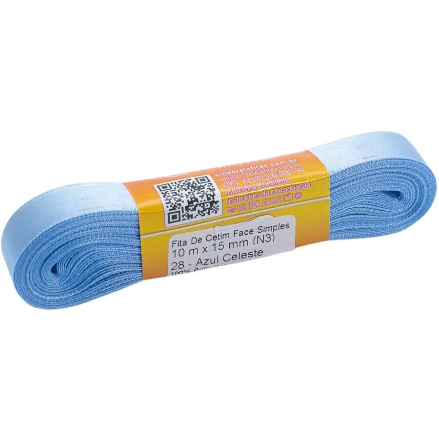 Fita De Cetim 15mm 10 Metros Cinderela Laços e Artesanato - 028 AZUL CELESTE - Visão 1