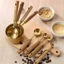 Stainless Steel Measuring Spoon Set, Multi-Functional Kitchen Tool, Stainless Steel Measuring Cup With Acacia Wood Handle, Measuring Spoon Set Is A Baking Tool Suitable For Dry Goods And Liquids, DIY Seasoning Spoon, Perfect Gift For Baking Friends