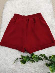 Women's Solid Color Shorts - Red - View 2
