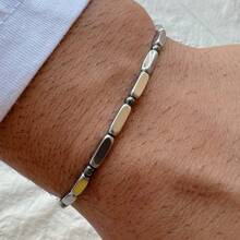 Bracciale da uomo in acciaio dal colore cilindrico, design con perline tonde da 3mm, realizzato con accuratamente selezionato agata nera, con una sensazione di forte e durevole