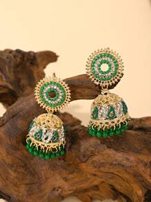 Elegant Traditional Earrings, Gorgeous Bollywood Style Rhinestone Birdcage Pendant With Bead Pendant Colorful Earrings Suitable For Women's Daily Or Party Wear, Festivals , Wedding Accessories, Jewelry Gifts